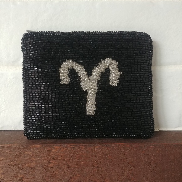 Small heavily beaded bag coin purse black and silver grey - Picture 2 of 10